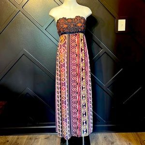 FLYING TOMATO Boho Strapless Maxi Dress Size Large